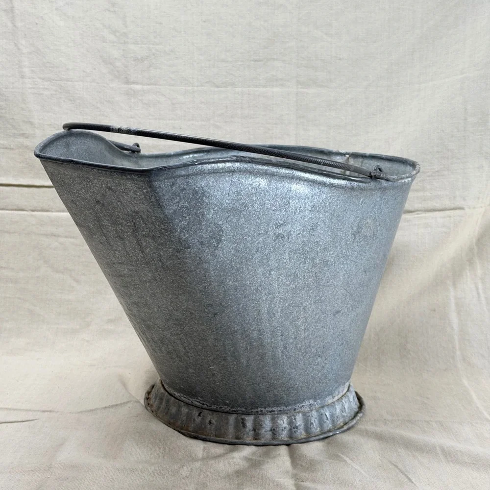Vintage Galvanized Coal Hod Fall Porch Decor Bucket Fireplace Ash Scuttle Holder